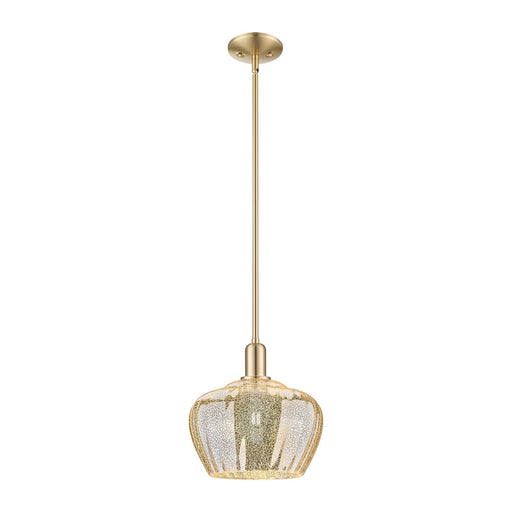 Innovations Fenton 11in 1-Light Mini Pendant | Industrial Champagne Bronze Steel and Mercury Ribbed Glass | Kitchen Island & | Model 716-1S-CB-G96-L