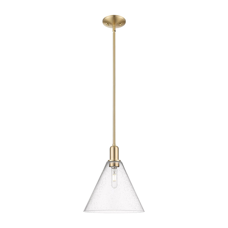 Innovations Berkshire Glass 12in 1-Light Mini Pendant | Industrial Champagne Bronze Steel and Seedy Cone Glass | Kitchen Island | Model 716-1S-CB-GBC-124