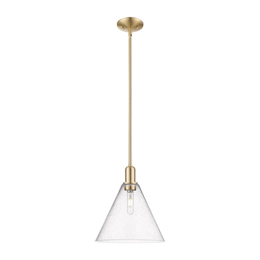 Innovations Berkshire Glass 12in 1-Light Mini Pendant | Industrial Champagne Bronze Steel and Seedy Cone Glass | Kitchen Island | Model 716-1S-CB-GBC-124