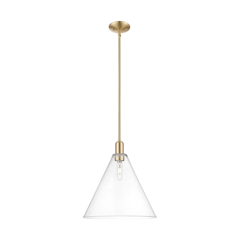 Innovations Berkshire Glass 16in 1-Light Mini Pendant | Industrial Champagne Bronze Steel and Clear Cone Glass | Kitchen Island | Model 716-1S-CB-GBC-162