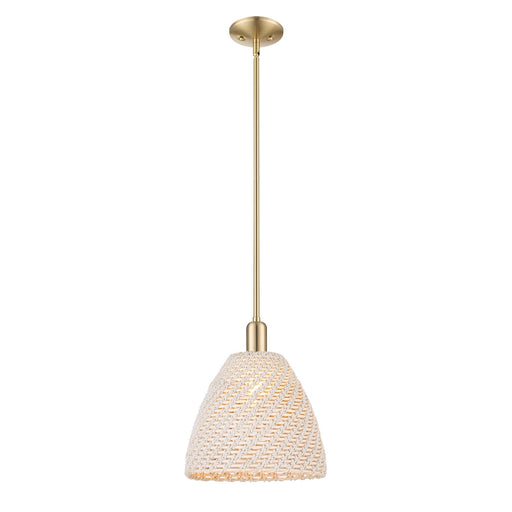 Innovations Bristol Natural 12in 1-Light Mini Pendant | Farmhouse Champagne Bronze Steel and Natural Fiber Dome Shade | Model 716-1S-CB-NBD-12-NAT
