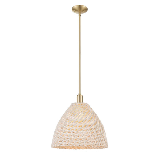 Innovations Bristol Natural 16in 1-Light Mini Pendant | Farmhouse Champagne Bronze Steel and Natural Fiber Dome Shade | Model 716-1S-CB-NBD-16-NAT