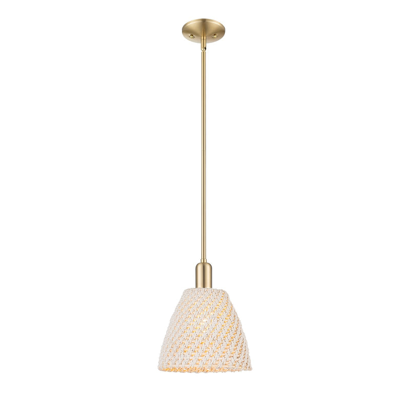 Innovations Bristol Natural 9in 1-Light Mini Pendant | Farmhouse Champagne Bronze Steel and Natural Fiber Shade | Kitchen | Model 716-1S-CB-NBD-9-NAT