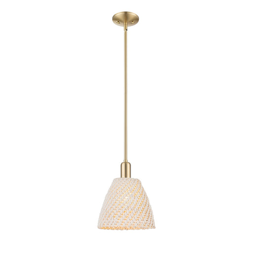 Innovations Bristol Natural 9in 1-Light Mini Pendant | Farmhouse Champagne Bronze Steel and Natural Fiber Shade | Kitchen | Model 716-1S-CB-NBD-9-NAT