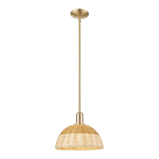 Innovations Natural Ballston Dome 12in 1-Light Mini Pendant | Farmhouse Champagne Bronze Steel and Natural Fiber Dome Shade | Model 716-1S-CB-NBD2-12-NAT