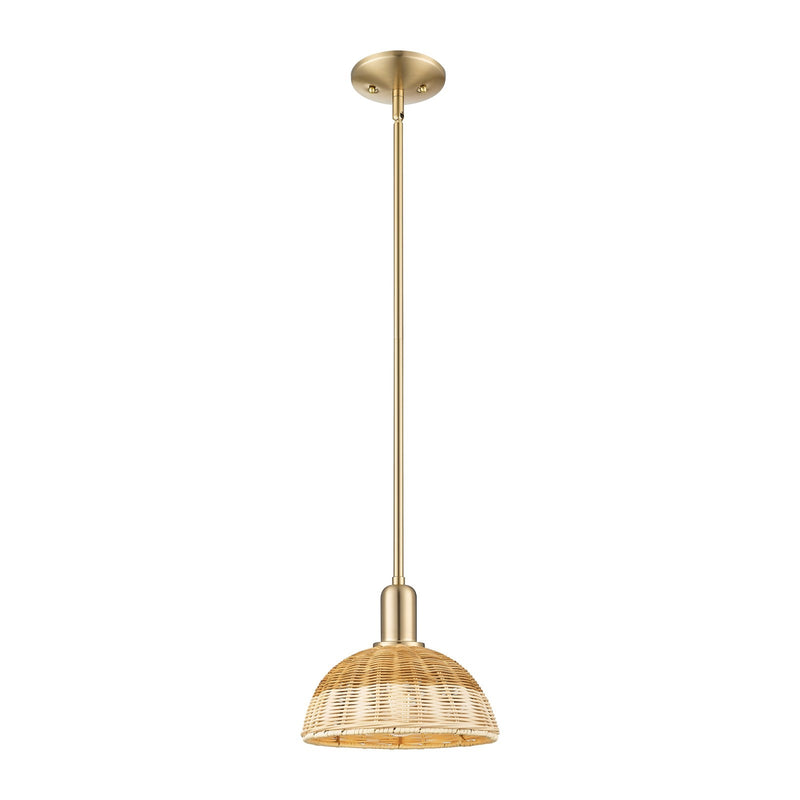 Innovations Natural Ballston Dome 9in 1-Light Mini Pendant | Farmhouse Champagne Bronze Steel and Natural Fiber Basketweave | Model 716-1S-CB-NBD2-9-NAT