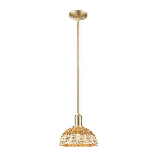 Innovations Natural Ballston Dome 9in 1-Light Mini Pendant | Farmhouse Champagne Bronze Steel and Natural Fiber Basketweave | Model 716-1S-CB-NBD2-9-NAT