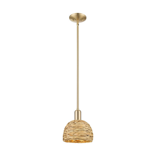 Innovations Woven Rattan 8in 1-Light Mini Pendant | Industrial Champagne Bronze Steel and Natural Fiber Dome Shade | Kitchen | Model 716-1S-CB-RBD-8-NAT