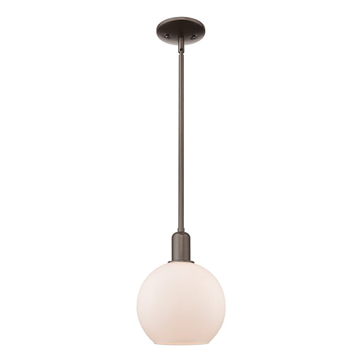 Innovations Athens 8in 1-Light Mini Pendant | Industrial Oil Rubbed Bronze and Matte White Glass | Kitchen Island & Dining Room | Model 716-1S-OB-G121-8