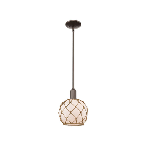 Innovations Farmhouse Rope 8in 1-Light Mini Pendant | Industrial Oil Rubbed Bronze Steel and White Frosted Glass with Brown | Model 716-1S-OB-G121-8RB