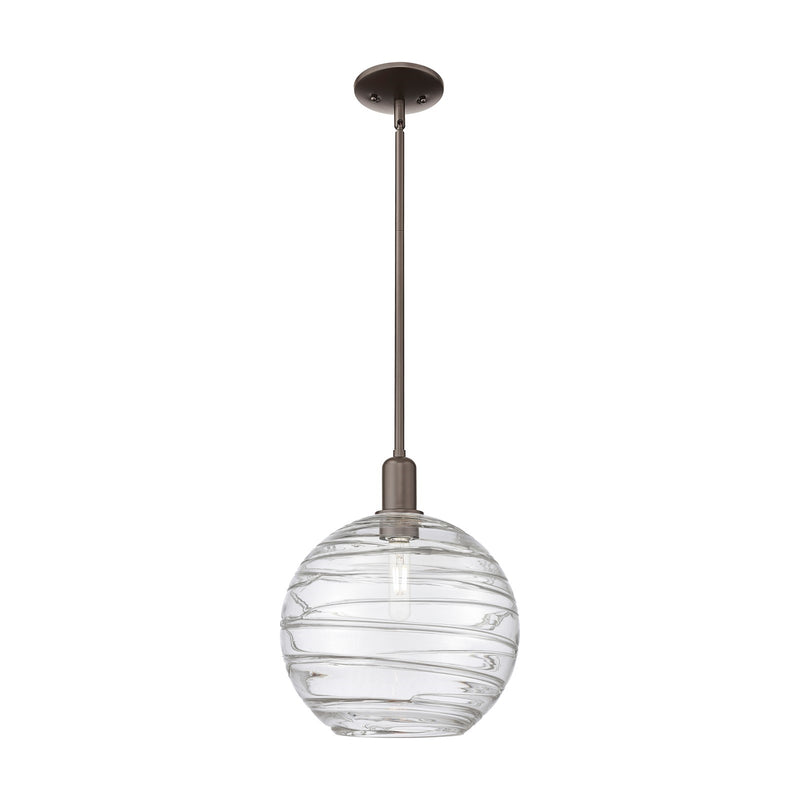 Innovations Athens Deco Swirl 12in 1-Light Mini Pendant | Industrial Oil Rubbed Bronze Steel and Clear Deco Swirl Glass | Model 716-1S-OB-G1213-12CL
