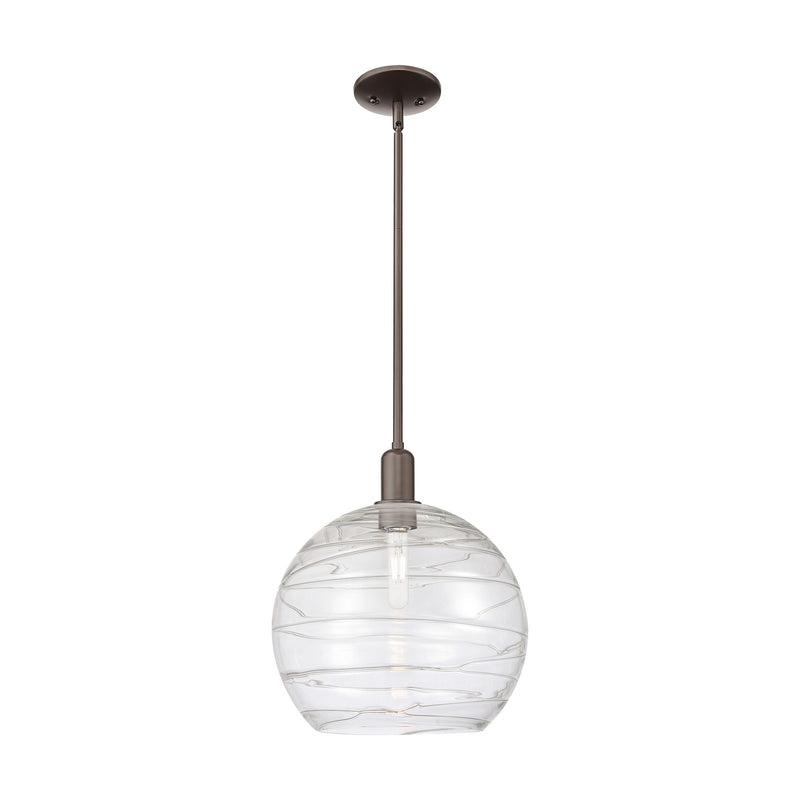 Innovations Athens Deco Swirl 14in 1-Light Mini Pendant | Industrial Oil Rubbed Bronze and Clear Deco Swirl Glass | Kitchen | Model 716-1S-OB-G1213-14CL