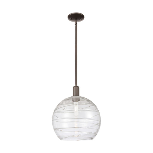 Innovations Athens Deco Swirl 14in 1-Light Mini Pendant | Industrial Oil Rubbed Bronze and Clear Deco Swirl Glass | Kitchen | Model 716-1S-OB-G1213-14CL