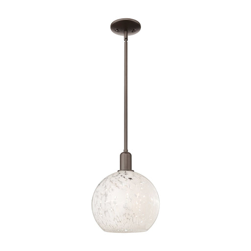Innovations Lighting Arcadia 10in 1-Light Mini Pendant | Industrial Oil Rubbed Bronze Steel and White Mouchette Glass | Model 716-1S-OB-G1216-10WM
