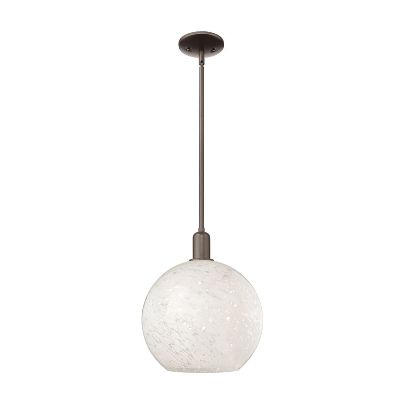 Innovations Lighting White Mouchette 12in 1-Light Mini Pendant | Industrial Oil Rubbed Bronze and White Mouchette Glass | Model 716-1S-OB-G1216-12WM