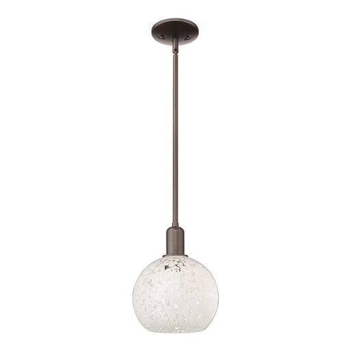 Innovations Lighting White Mouchette 8in 1-Light Mini Pendant | Industrial Oil Rubbed Bronze Steel and White Mouchette Glass | Model 716-1S-OB-G1216-8WM