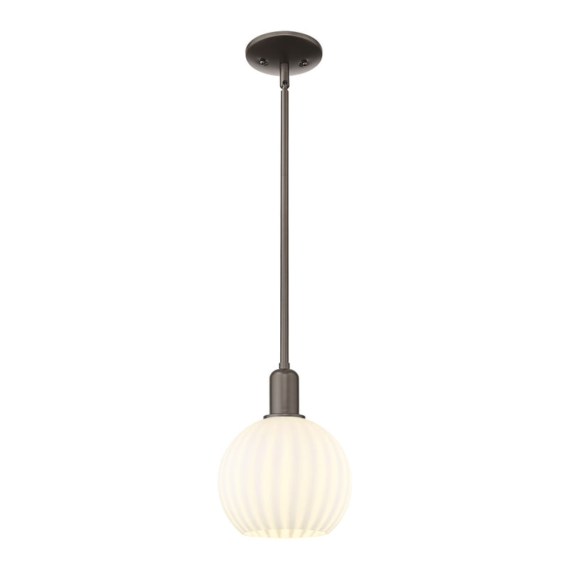 Innovations Lighting Arcadia 8in 1-Light Mini Pendant | Industrial Oil Rubbed Bronze and White Venetian Glass | Kitchen Island | Model 716-1S-OB-G1217-8WV