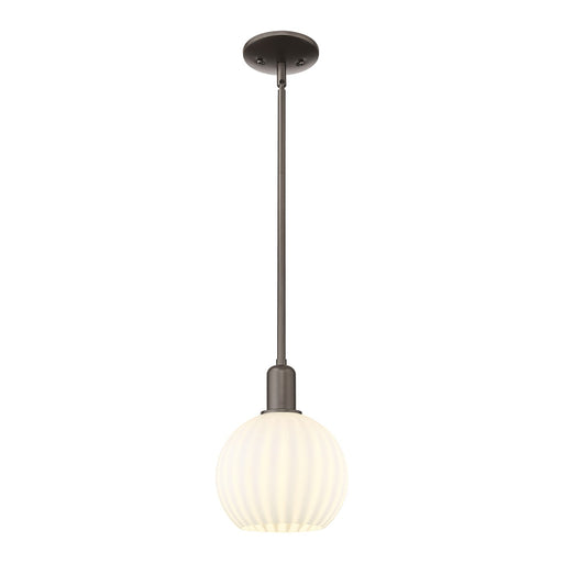 Innovations Lighting Arcadia 8in 1-Light Mini Pendant | Industrial Oil Rubbed Bronze and White Venetian Glass | Kitchen Island | Model 716-1S-OB-G1217-8WV