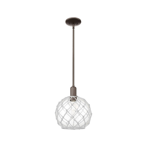 Innovations Farmhouse Rope 10in 1-Light Mini Pendant | Industrial Oil Rubbed Bronze Steel and Clear Glass with White Rope | Model 716-1S-OB-G122-10RW