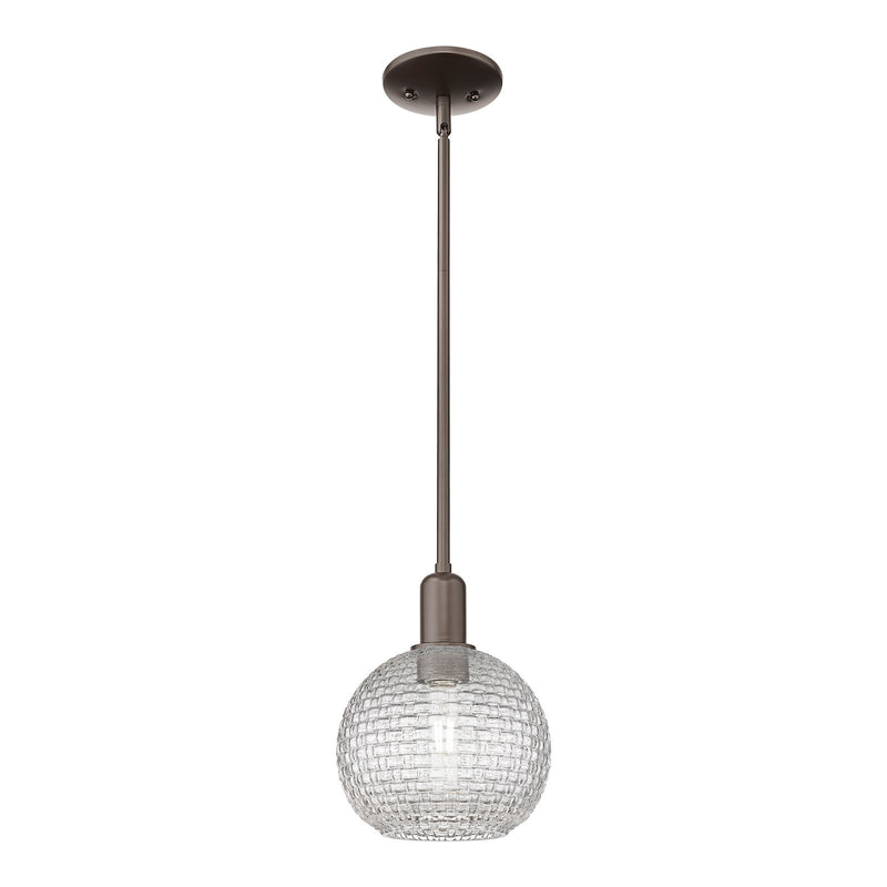 Innovations Athens 8in 1-Light Mini Pendant | Industrial Oil Rubbed Bronze Steel and Clear Basket Weave Glass | Kitchen Island | Model 716-1S-OB-G122C-8CL