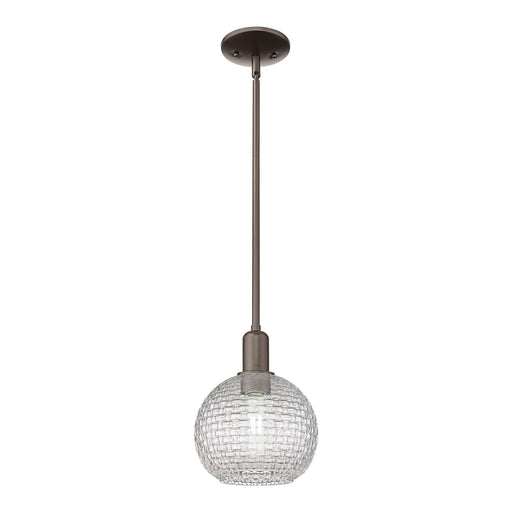 Innovations Athens 8in 1-Light Mini Pendant | Industrial Oil Rubbed Bronze Steel and Clear Basket Weave Glass | Kitchen Island | Model 716-1S-OB-G122C-8CL