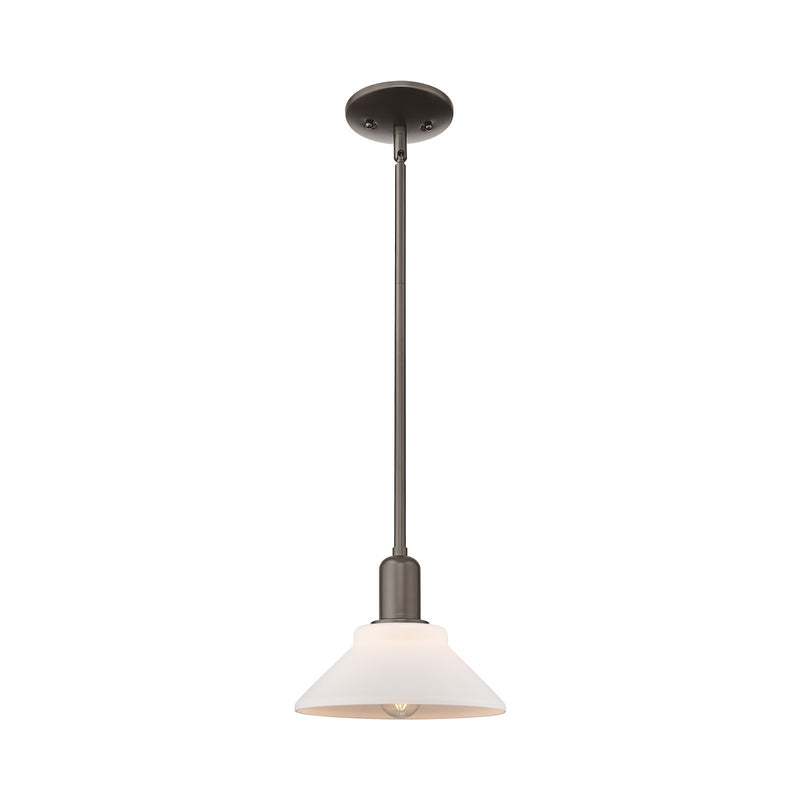Innovations Orwell 8in 1-Light Mini Pendant | Industrial Oil Rubbed Bronze Steel and Matte White Glass | Kitchen Island & Dining | Model 716-1S-OB-G131