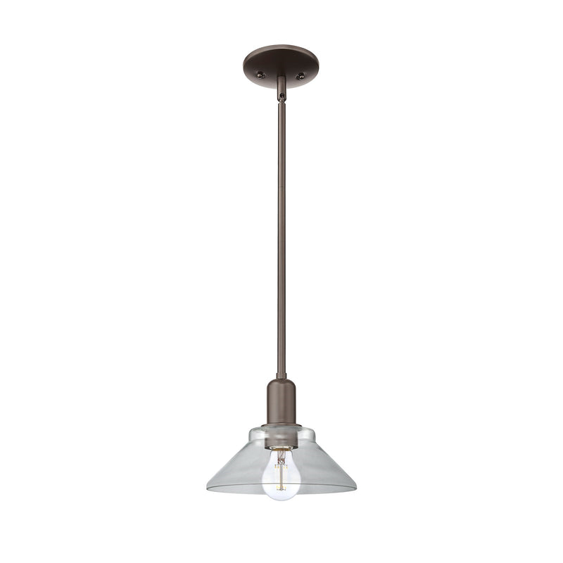 Innovations Orwell 8in 1-Light Mini Pendant | Industrial Oil Rubbed Bronze Steel and Clear Glass | Kitchen Island & Dining Room | Model 716-1S-OB-G132
