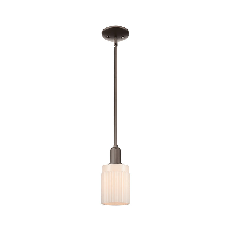 Innovations Hadley 4.5in 1-Light Mini Pendant | Industrial Oil Rubbed Bronze Steel and Matte White Ribbed Glass | Kitchen Island & | Model 716-1S-OB-G341
