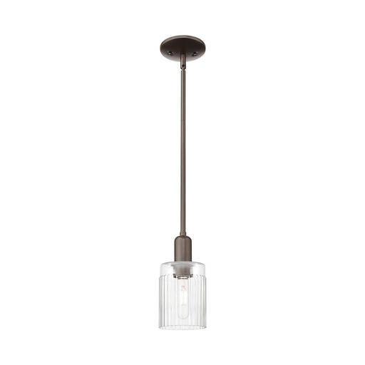 Innovations Hadley 1-Light 4.5in Mini Pendant | Industrial Oil Rubbed Bronze Steel and Clear Ribbed Glass | Kitchen Island & Dining | Model 716-1S-OB-G342