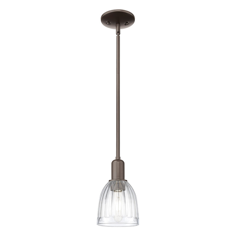 Innovations Brookfield 6in 1-Light Mini Pendant | Industrial Oil Rubbed Bronze Steel and Clear Ribbed Glass | Kitchen Island & | Model 716-1S-OB-G442