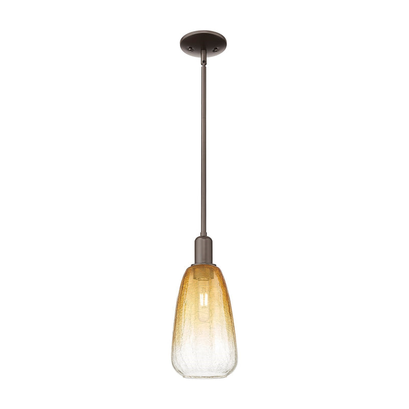 Innovations Brookhaven Almond 6in 1-Light Mini Pendant | Industrial Oil Rubbed Bronze and Amber Glass | Kitchen Island & Dining | Model 716-1S-OB-G480-6AM