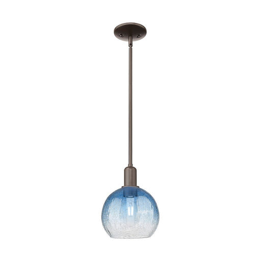 Innovations Brookhaven Globe 8in 1-Light Mini Pendant | Industrial Oil Rubbed Bronze Steel and Sapphire Blue Glass | Kitchen | Model 716-1S-OB-G483-8SB
