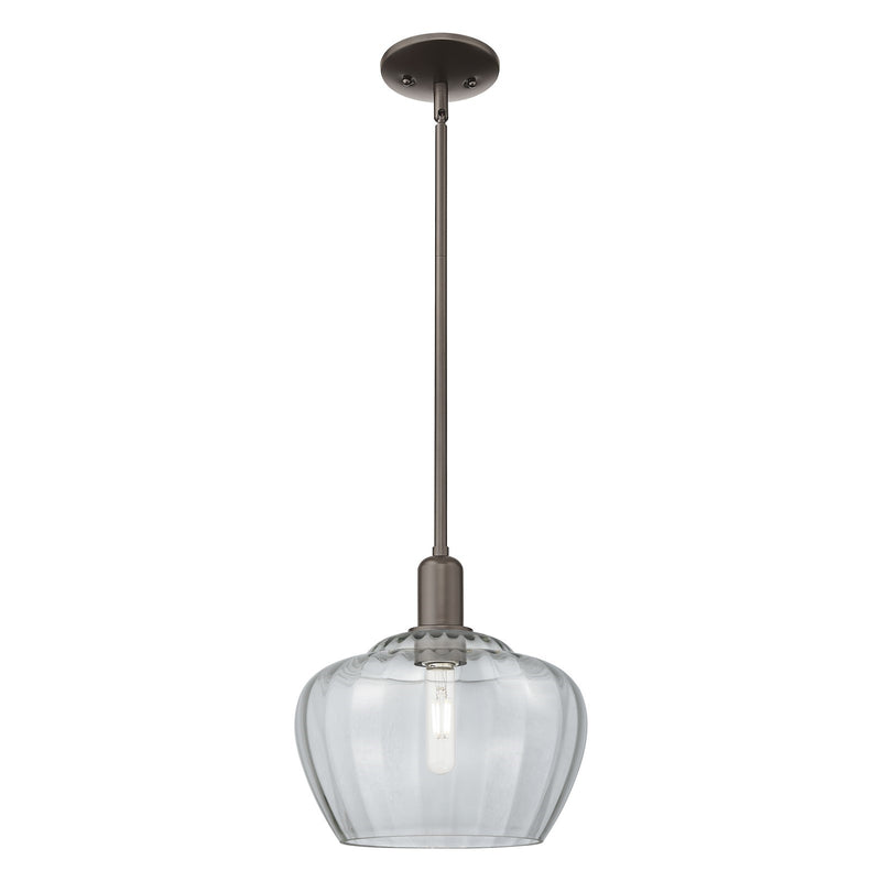 Innovations Fenton 11in 1-Light Mini Pendant | Industrial Oil Rubbed Bronze Steel and Clear Ribbed Glass | Kitchen Island & Dining | Model 716-1S-OB-G92-L