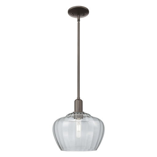 Innovations Fenton 11in 1-Light Mini Pendant | Industrial Oil Rubbed Bronze Steel and Clear Ribbed Glass | Kitchen Island & Dining | Model 716-1S-OB-G92-L