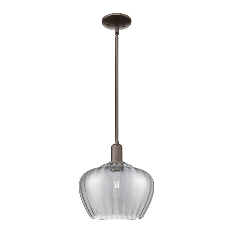 Innovations Fenton 11in 1-Light Mini Pendant | Industrial Oil Rubbed Bronze Steel and Light Smoke Ribbed Glass | Kitchen Island & | Model 716-1S-OB-G93-L