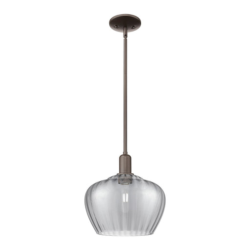 Innovations Fenton 11in 1-Light Mini Pendant | Industrial Oil Rubbed Bronze Steel and Light Smoke Ribbed Glass | Kitchen Island & | Model 716-1S-OB-G93-L