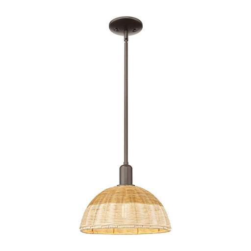 Innovations Ballston Dome 12in 1-Light Mini Pendant | Farmhouse Oil Rubbed Bronze and Natural Fiber Dome | Kitchen Island & | Model 716-1S-OB-NBD2-12-NAT