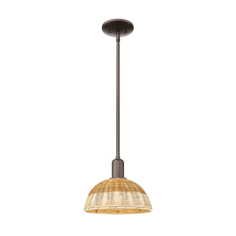 Innovations Natural Ballston Dome 9in 1-Light Mini Pendant | Farmhouse Oil Rubbed Bronze and Natural Fiber Basketweave | Model 716-1S-OB-NBD2-9-NAT