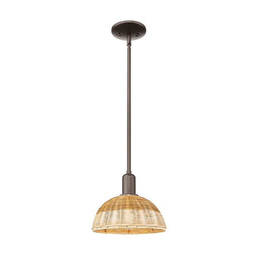 Innovations Natural Ballston Dome 9in 1-Light Mini Pendant | Farmhouse Oil Rubbed Bronze and Natural Fiber Basketweave | Model 716-1S-OB-NBD2-9-NAT