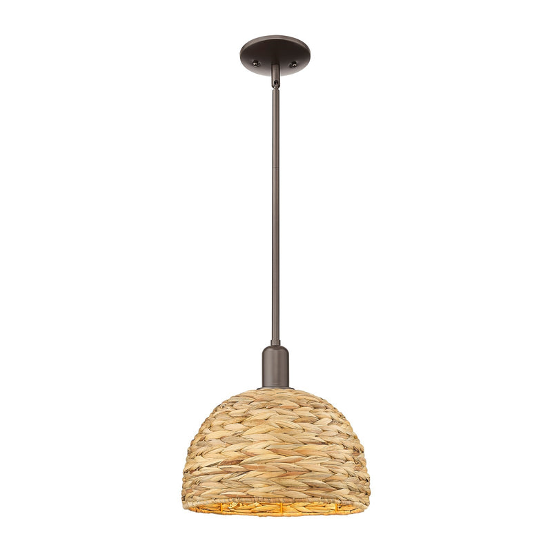 Innovations Woven Rattan 12in 1-Light Mini Pendant | Industrial Oil Rubbed Bronze and Natural Rattan | Kitchen Island & | Model 716-1S-OB-RBD-12-NAT