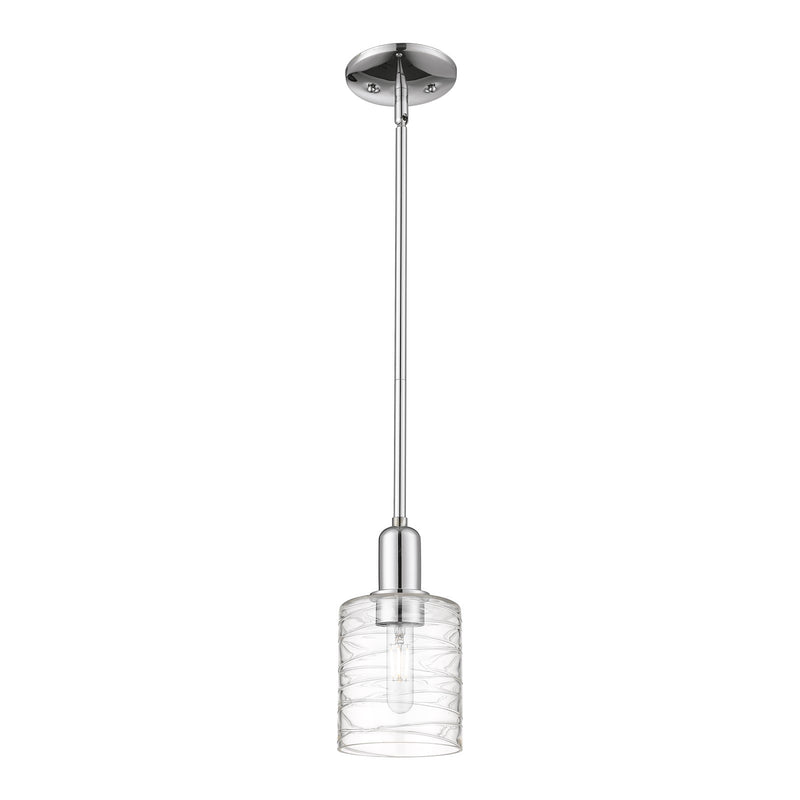 Innovations Cobbleskill 5in 1-Light Mini Pendant | Industrial Polished Chrome Steel and Deco Swirl Clear Glass | Kitchen Island & | Model 716-1S-PC-G1113
