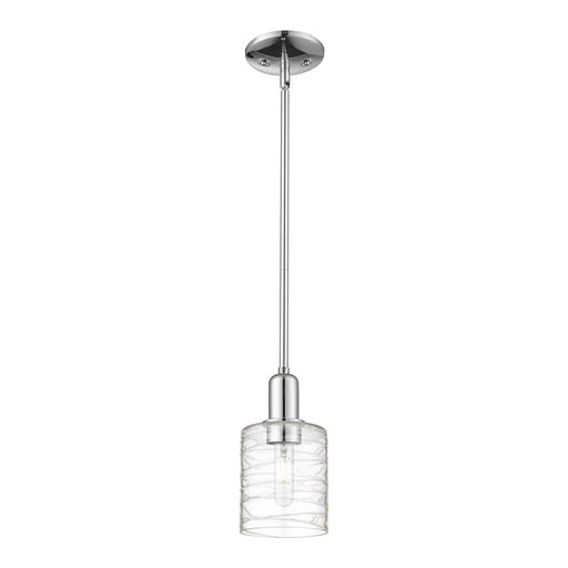 Innovations Cobbleskill 5in 1-Light Mini Pendant | Industrial Polished Chrome Steel and Deco Swirl Clear Glass | Kitchen Island & | Model 716-1S-PC-G1113
