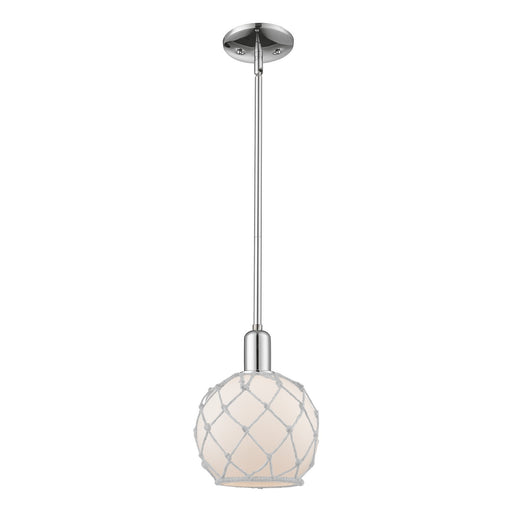 Innovations Farmhouse Rope 8in 1-Light Mini Pendant | Industrial Polished Chrome and White Glass with Rope | Kitchen Island & | Model 716-1S-PC-G121-8RW