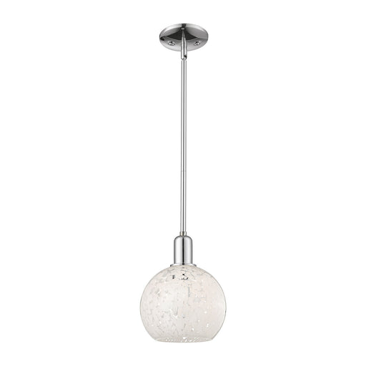 Innovations Lighting White Mouchette 8in 1-Light Mini Pendant | Industrial Polished Chrome and White Glass | Kitchen Island & | Model 716-1S-PC-G1216-8WM