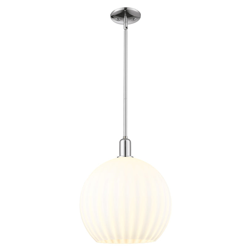 Innovations Lighting White Venetian 14in 1-Light Mini Pendant | Industrial Polished Chrome and White Venetian Glass | Kitchen | Model 716-1S-PC-G1217-14WV