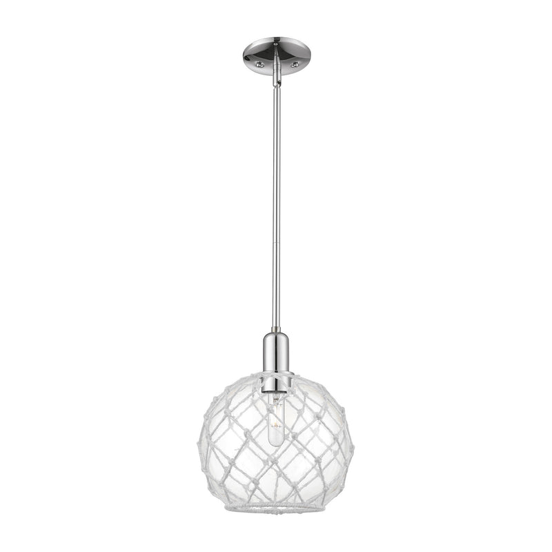 Innovations Farmhouse Rope 10in 1-Light Mini Pendant | Industrial Polished Chrome Steel and Clear Glass with White Rope | Model 716-1S-PC-G122-10RW