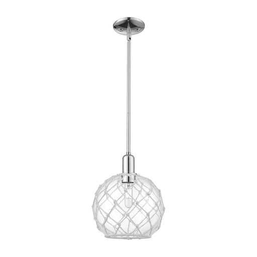 Innovations Farmhouse Rope 10in 1-Light Mini Pendant | Industrial Polished Chrome Steel and Clear Glass with White Rope | Model 716-1S-PC-G122-10RW