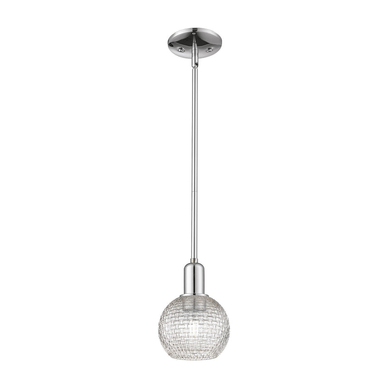 Innovations Athens 6in 1-Light Mini Pendant | Industrial Polished Chrome and Clear Basket Weave Glass | Kitchen Island & | Model 716-1S-PC-G122C-6CL