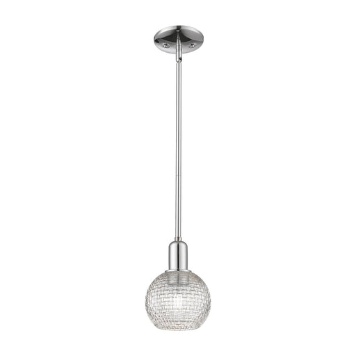 Innovations Athens 6in 1-Light Mini Pendant | Industrial Polished Chrome and Clear Basket Weave Glass | Kitchen Island & | Model 716-1S-PC-G122C-6CL