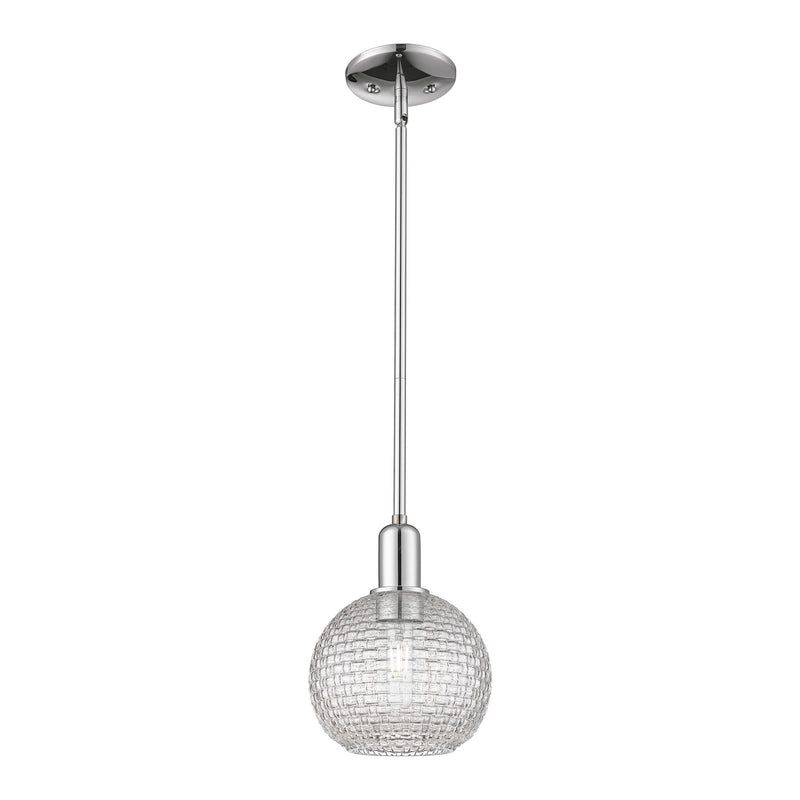 Innovations Athens 8in 1-Light Mini Pendant | Industrial Polished Chrome and Clear Basket Weave Glass | Kitchen Island & | Model 716-1S-PC-G122C-8CL
